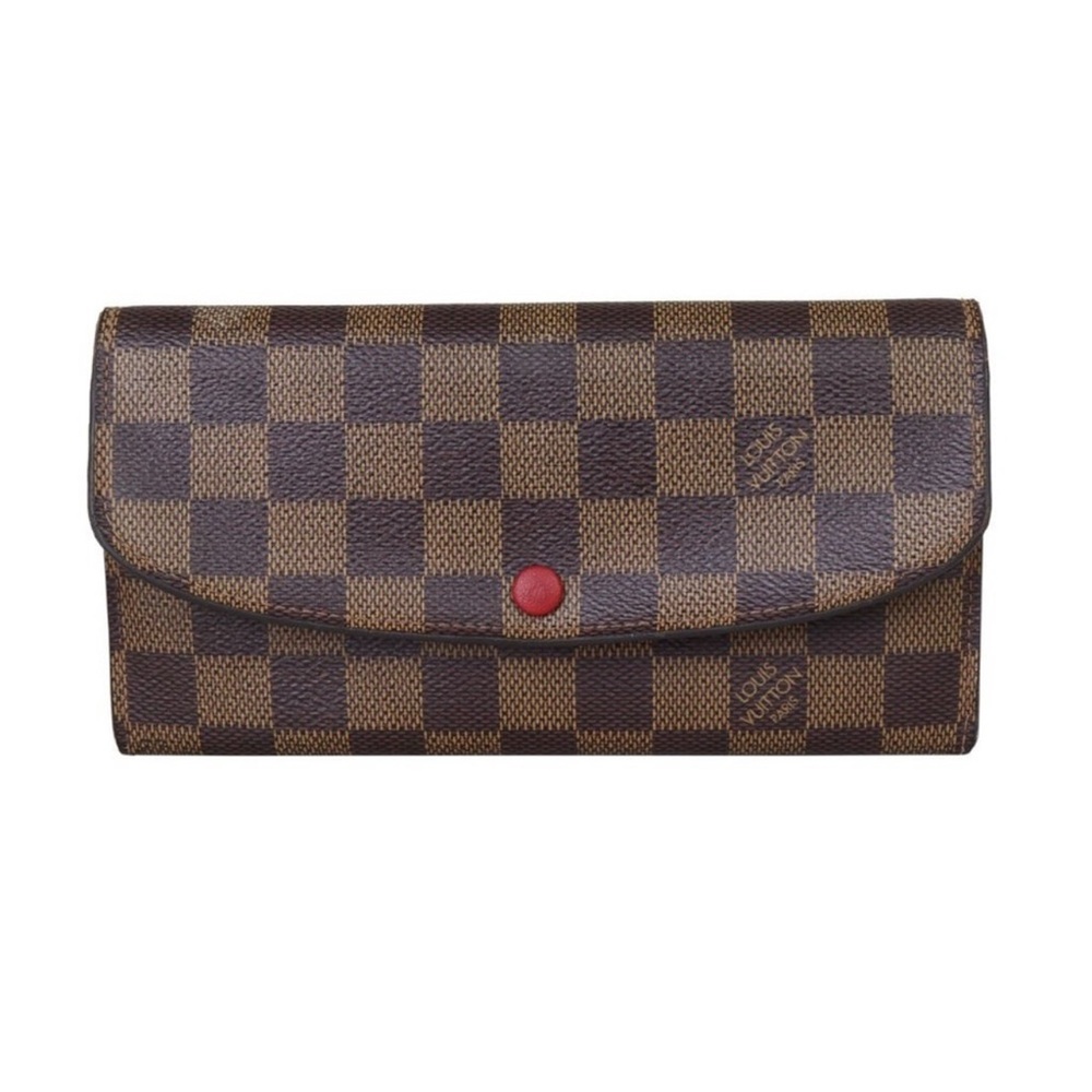 Louis Vuitton Checkered Brown Wallet with Red Accent